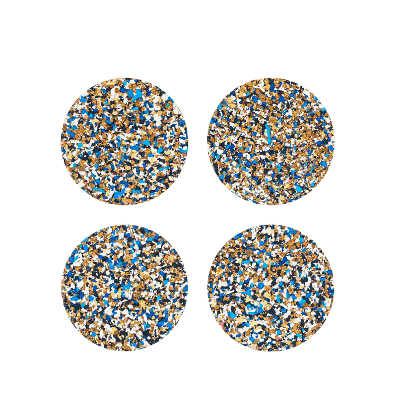 Speckled Round Cork Coasters Set of 4 - Blue