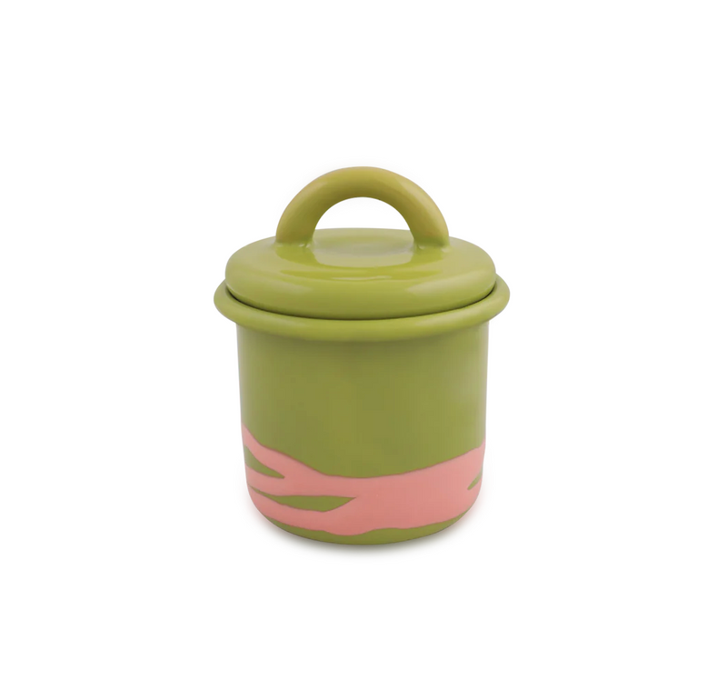 Primavera Pink on Chartreuse Enamel Canister