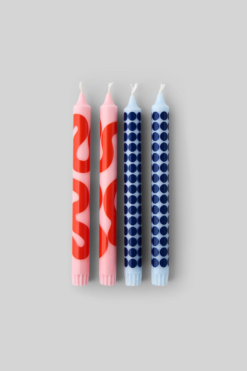 Patterned Candles Set - Rose / Light Blue