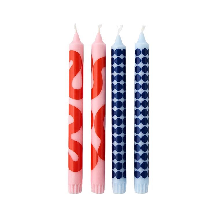 Patterned Candles Set - Rose / Light Blue