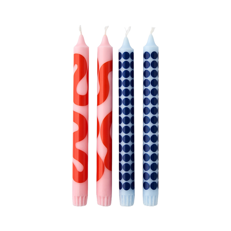 Patterned Candles Set - Rose / Light Blue