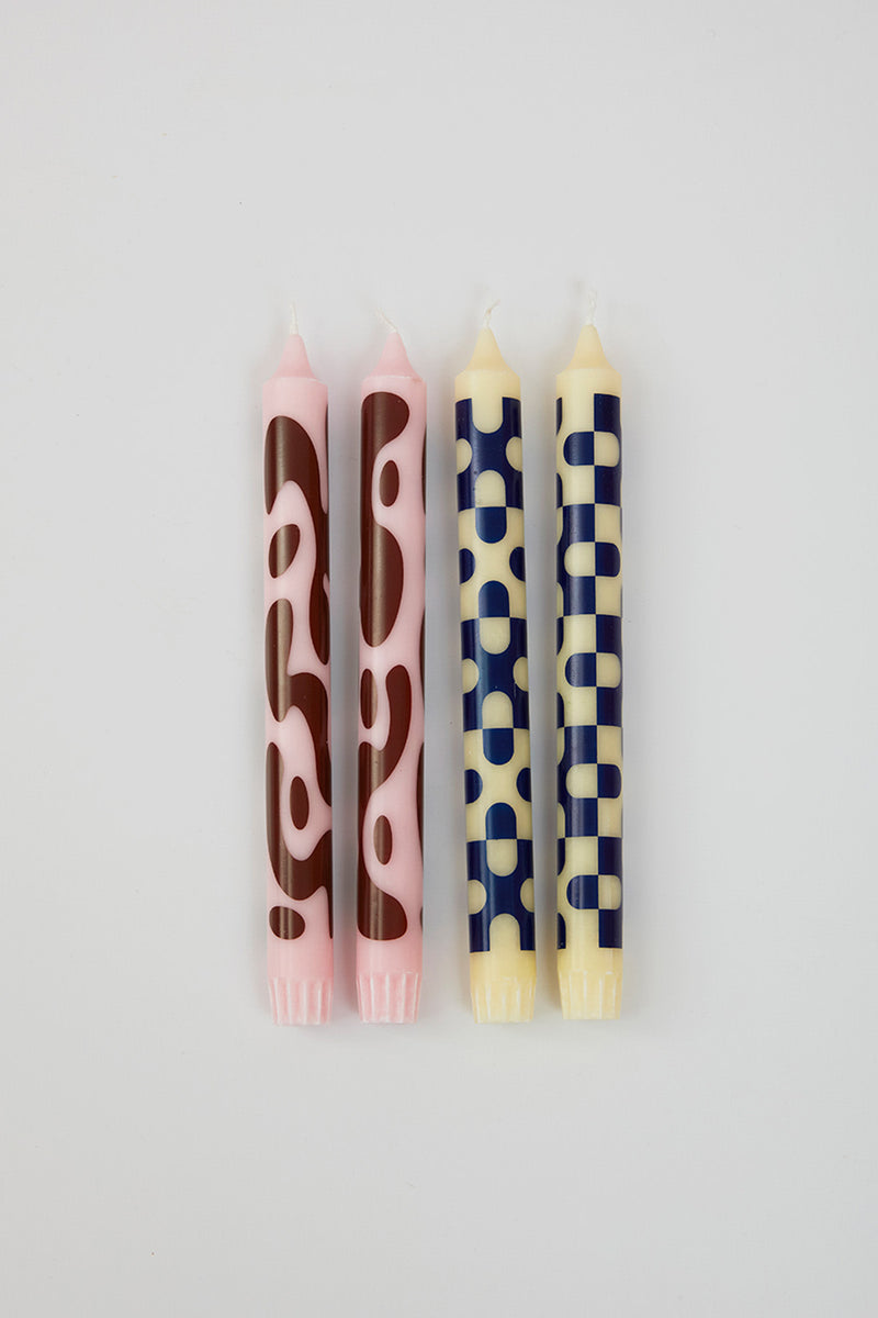 Patterned Candles Set - Rose / Yellow