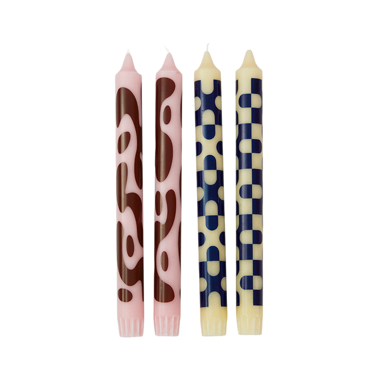Patterned Candles Set - Rose / Yellow