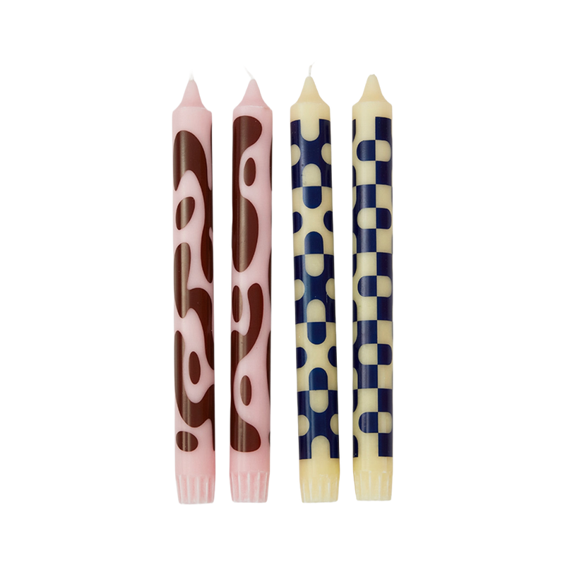 Patterned Candles Set - Rose / Yellow