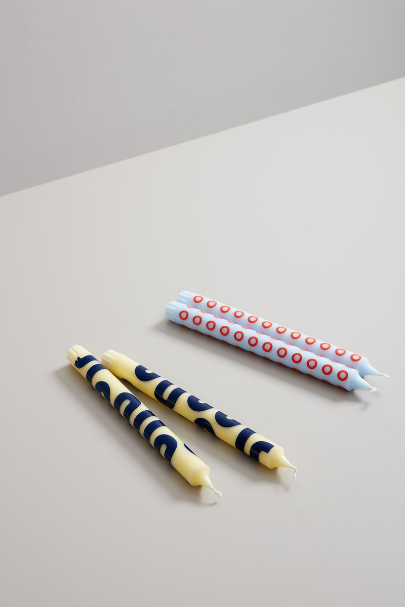 Patterned Candles Set - Yellow / Blue