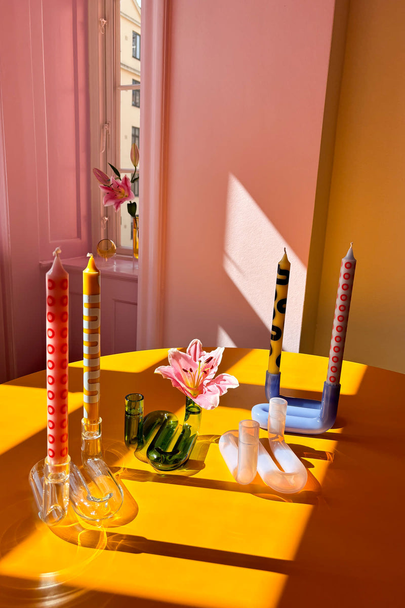 Patterned Candles Set - Yellow / Blue