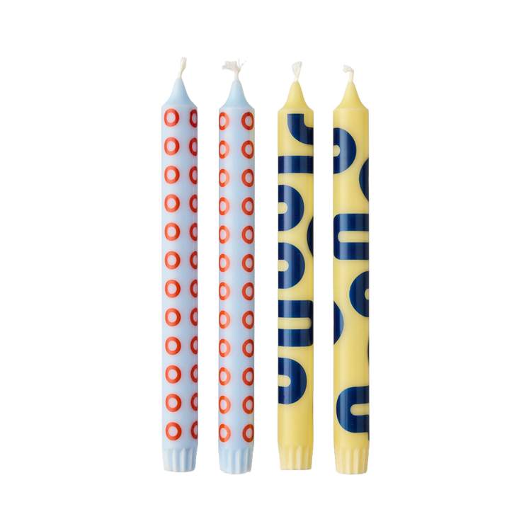 Patterned Candles Set - Yellow / Blue