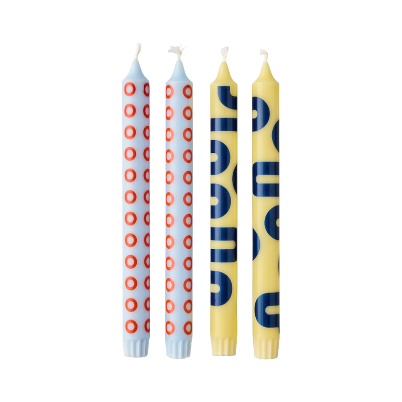 Patterned Candles Set - Yellow / Blue