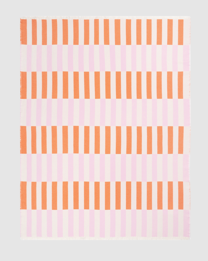 Tiles Cotton Blanket in Pink Carrot