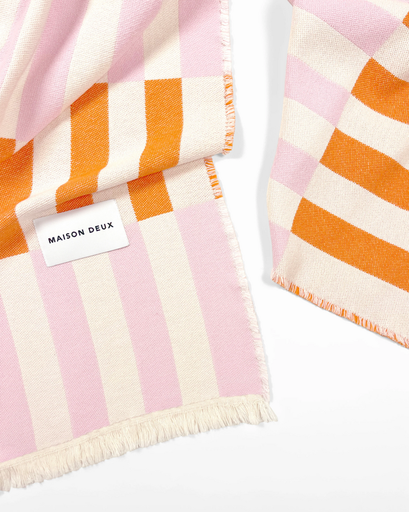 Tiles Cotton Blanket in Pink Carrot