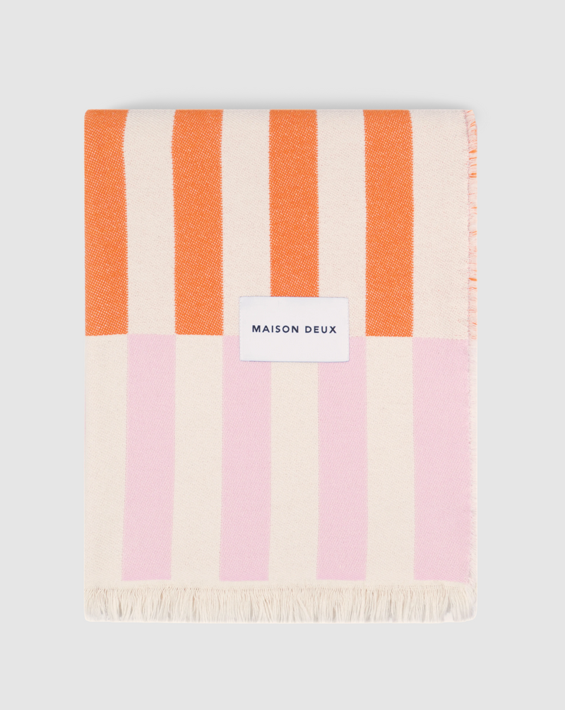 Tiles Cotton Blanket in Pink Carrot