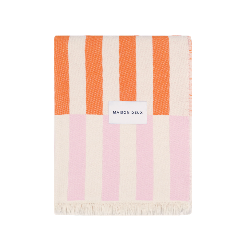Tiles Cotton Blanket in Pink Carrot