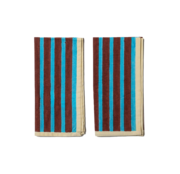 Block Stripe Napkins - Cyan / Russet