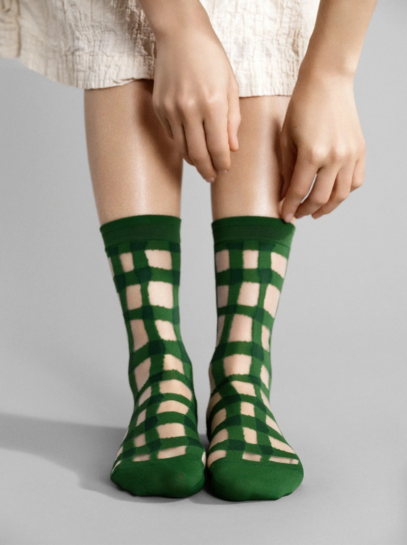 Googly Gingham Sheer Crew Socks