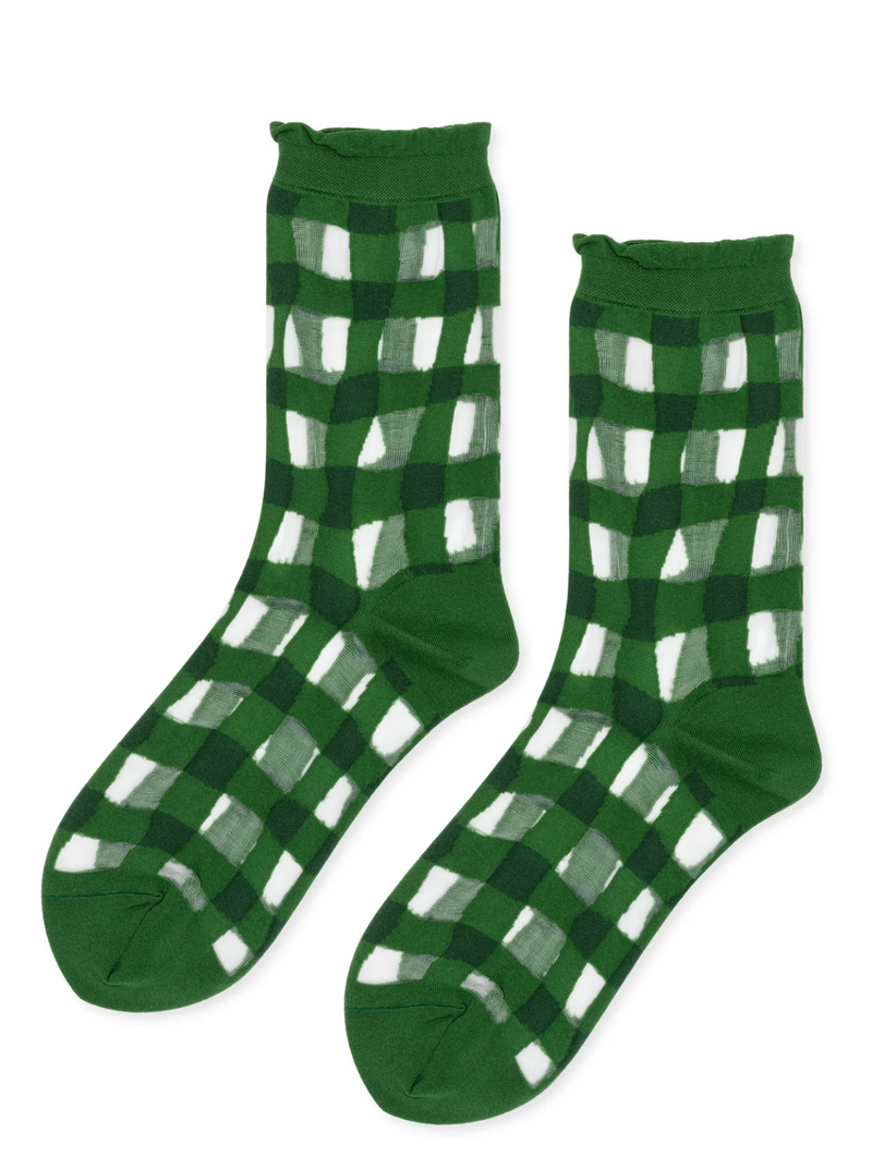 Googly Gingham Sheer Crew Socks