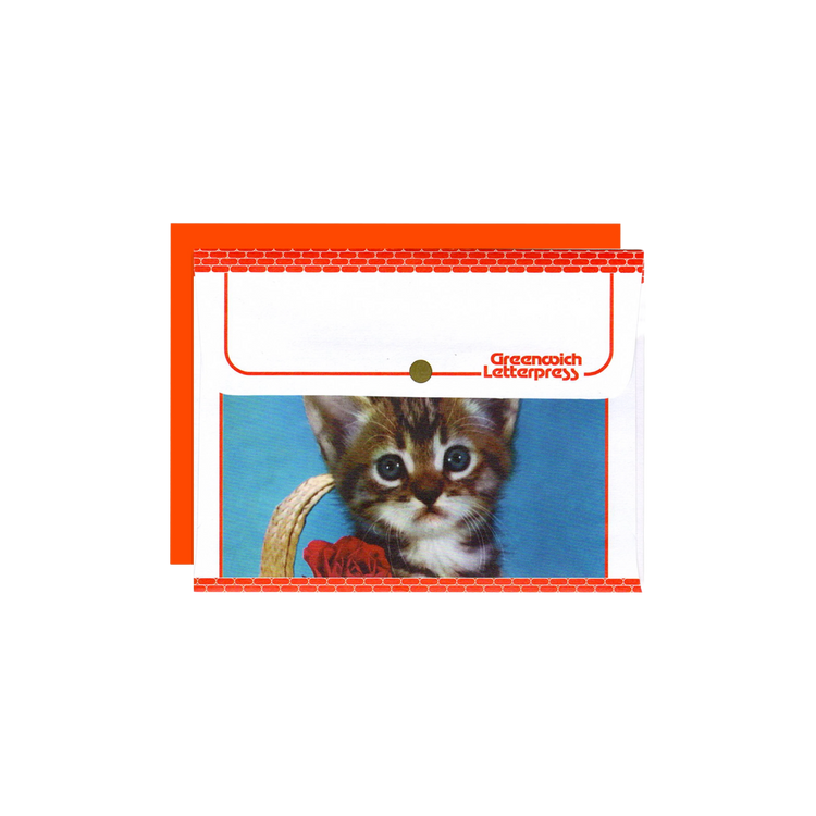 Red Rose Kitten Retro Folder Card
