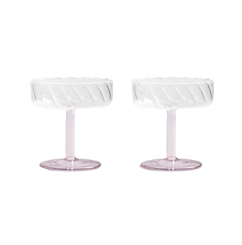 Coupe Glass Twirl pink set of 2