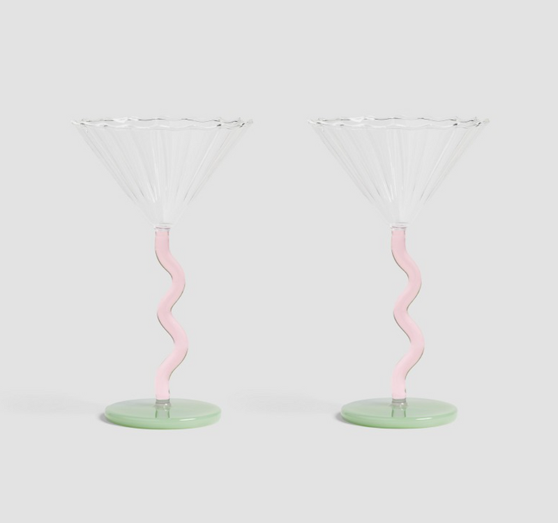 Coupe glass curve pink set of 2