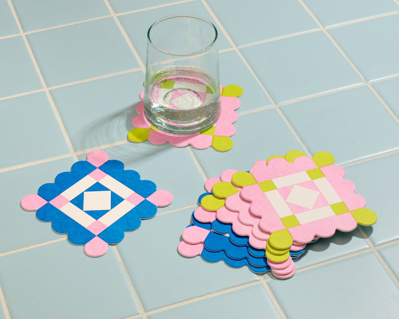 Quilt Geometric Coastal Scalloped Coasters