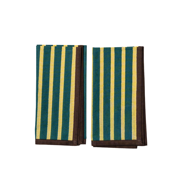 Block Stripe Napkins - Lemon / Forest Green