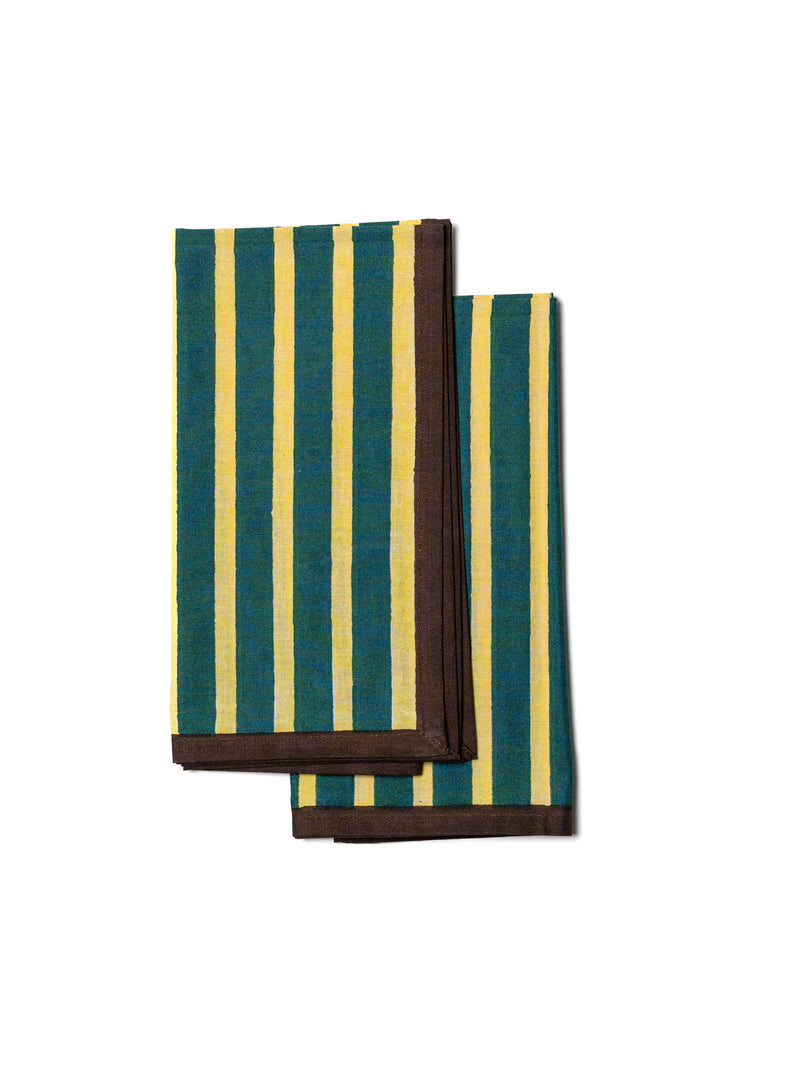 Block Stripe Napkins - Lemon / Forest Green