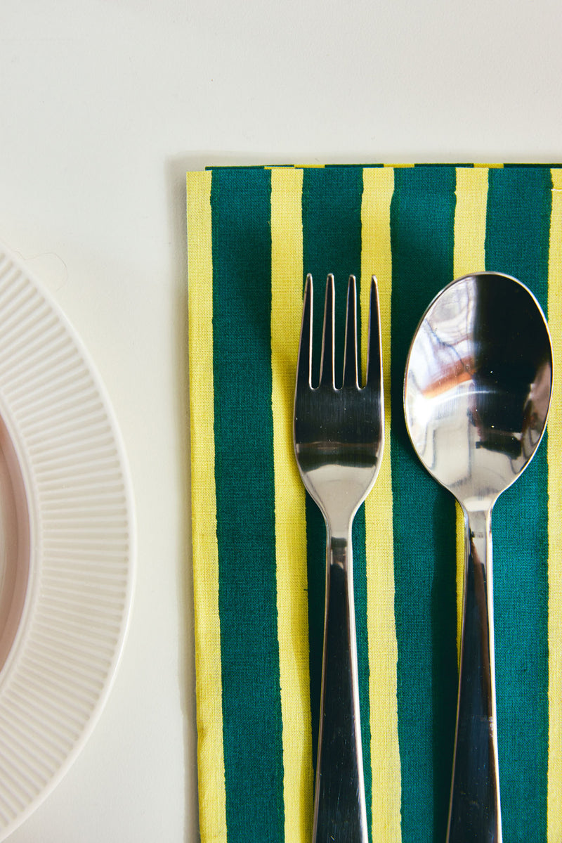 Block Stripe Napkins - Lemon / Forest Green