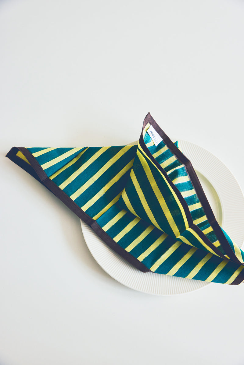 Block Stripe Napkins - Lemon / Forest Green