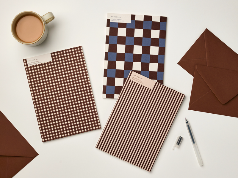 A5 Burgundy/Blue Tile Ruled + Plain Notebook