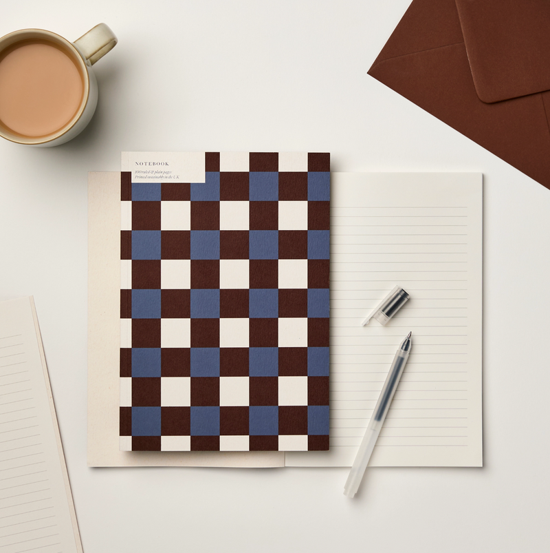 A5 Burgundy/Blue Tile Ruled + Plain Notebook