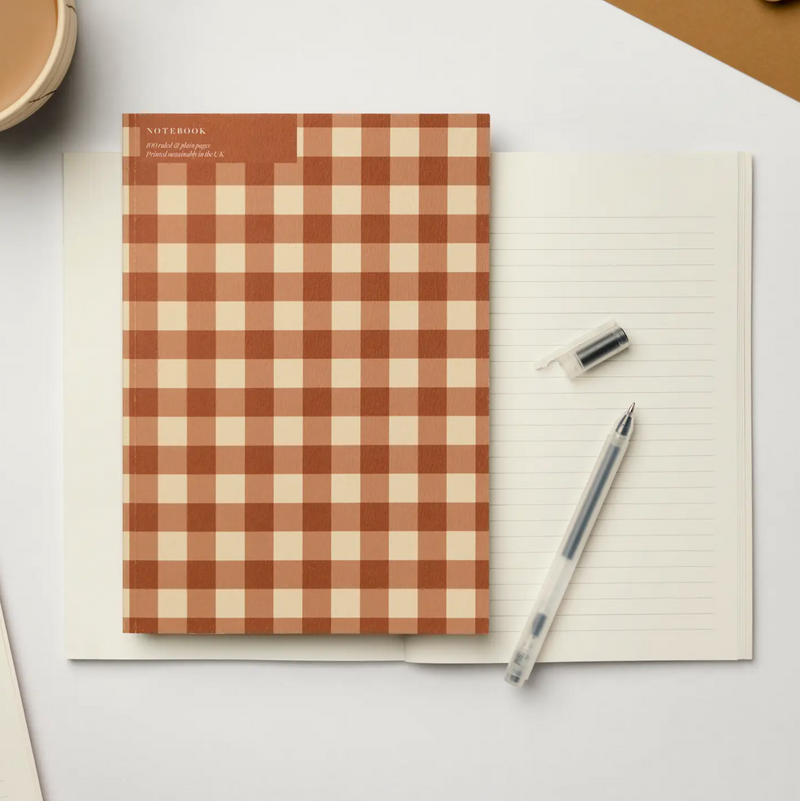 A5 Cinnamon Gingham Ruled + Plain Notebook