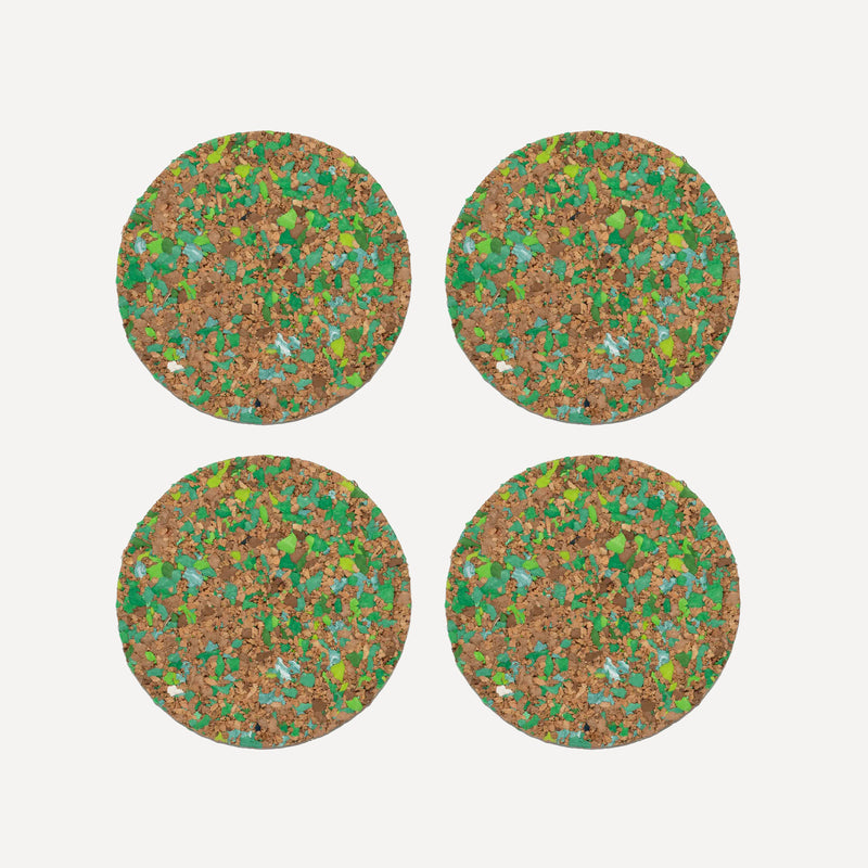 Speckled Round Cork Coasters Set of 4 - Green