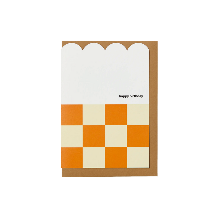 Scallop Happy Birthday Yellow Checkerboard Card