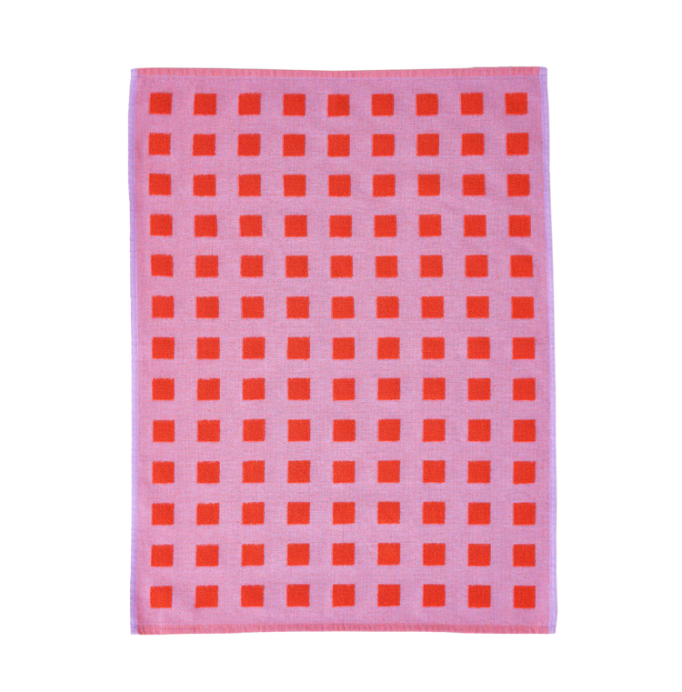 Squares Lilac/Warm Red Tea Towel