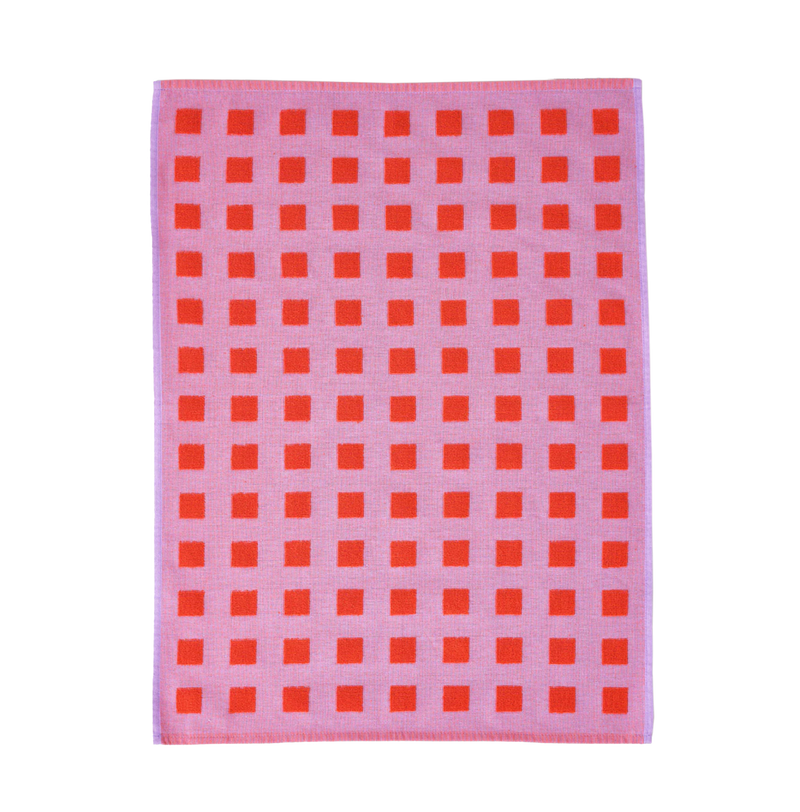 Squares Lilac/Warm Red Tea Towel