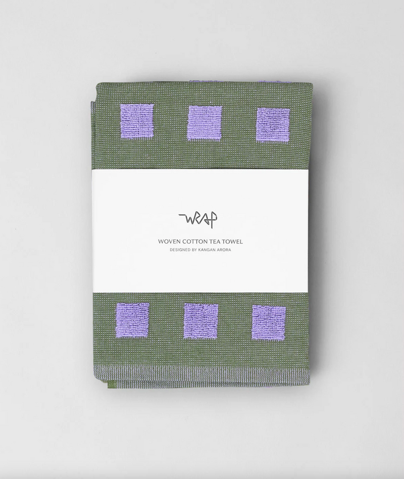 Squares Olive/Lilac Tea Towel