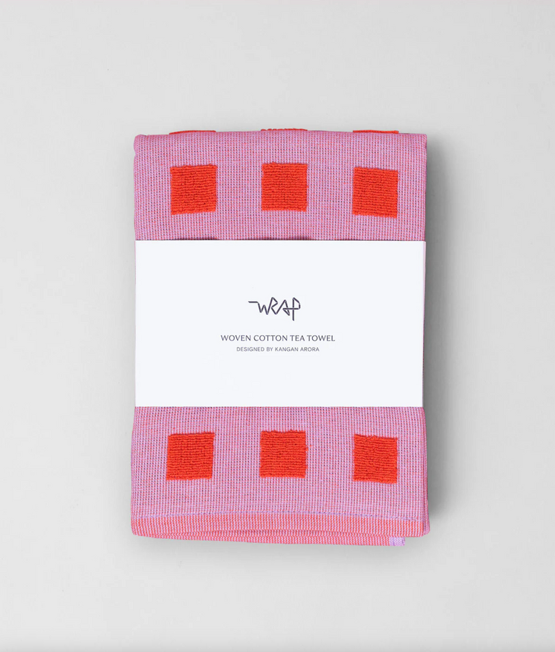 Squares Lilac/Warm Red Tea Towel