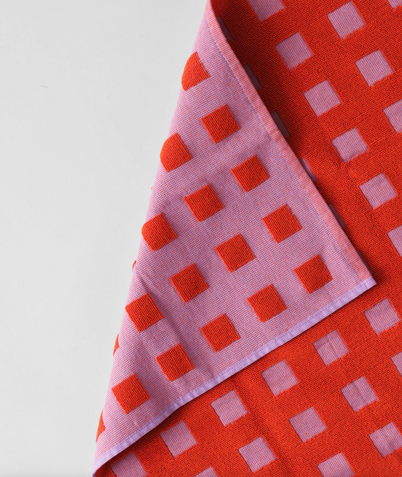 Squares Lilac/Warm Red Tea Towel