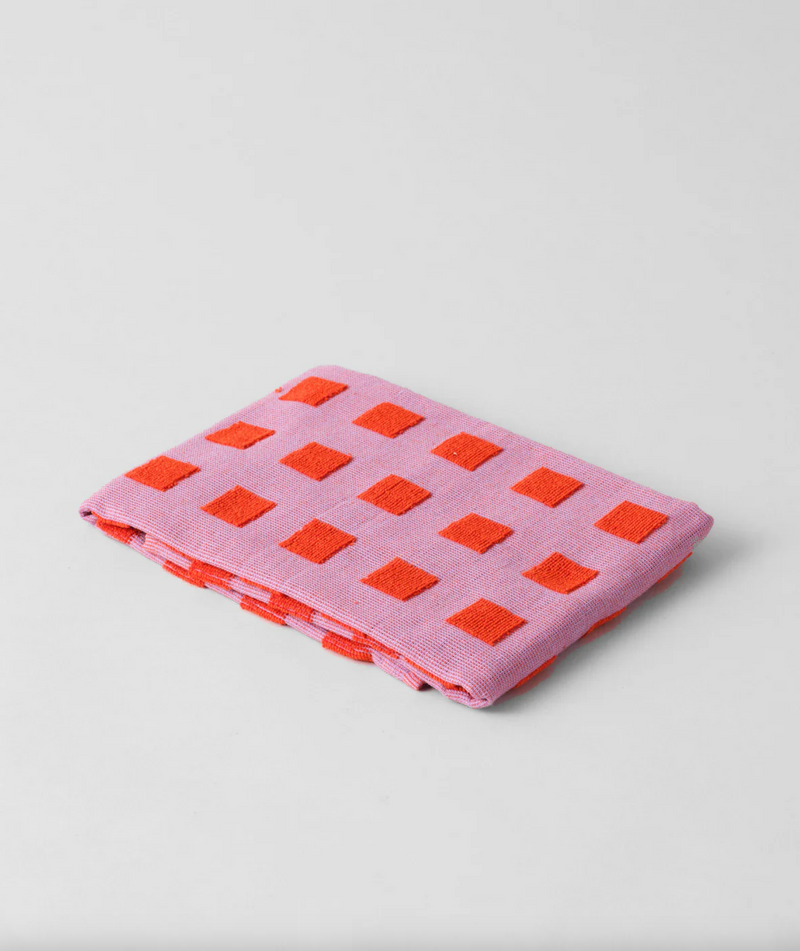 Squares Lilac/Warm Red Tea Towel