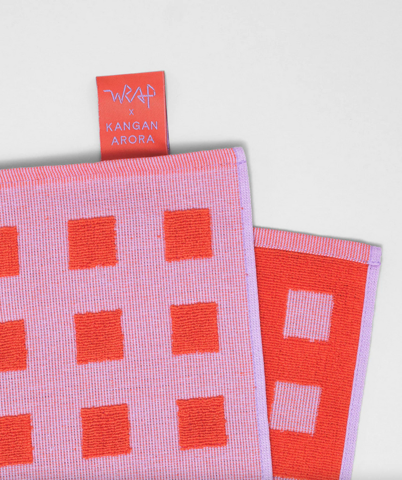 Squares Lilac/Warm Red Tea Towel