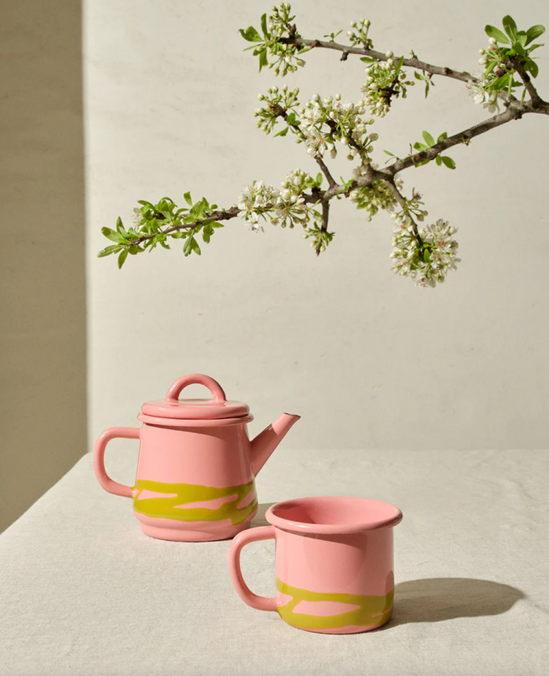 Primavera Teapot Chartreuse on Rose