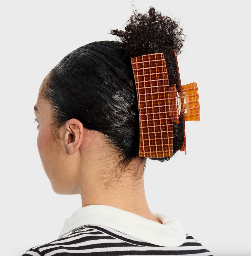 Jumbo Box Claw in Caramel Plaid