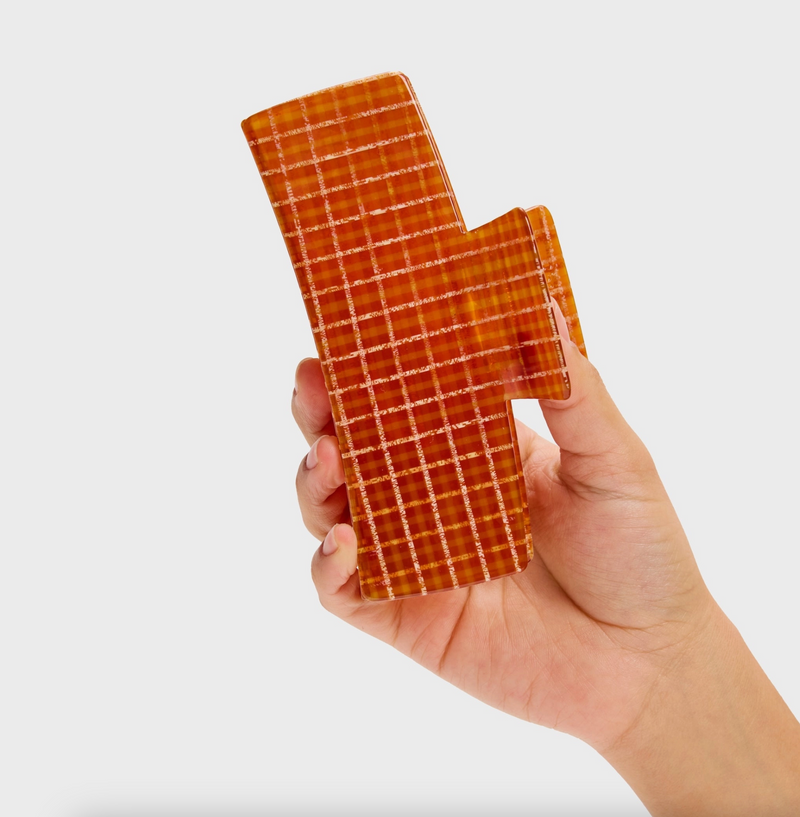 Jumbo Box Claw in Caramel Plaid