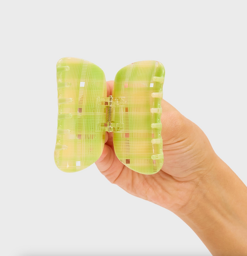 Juno Claw in Lime + Cream Plaid