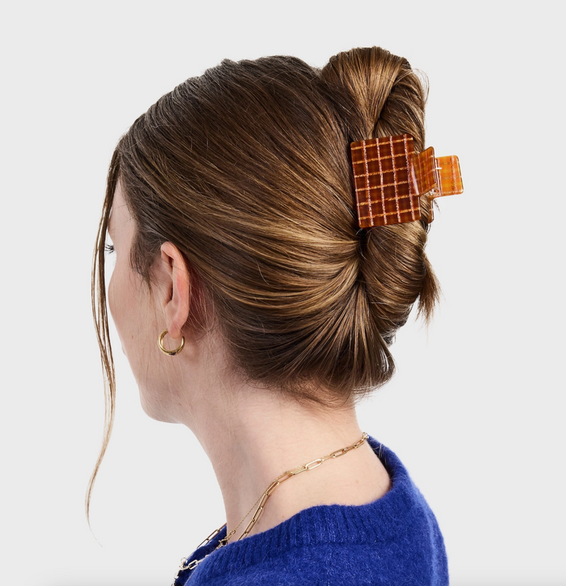 Midi Box Claw in Caramel Plaid