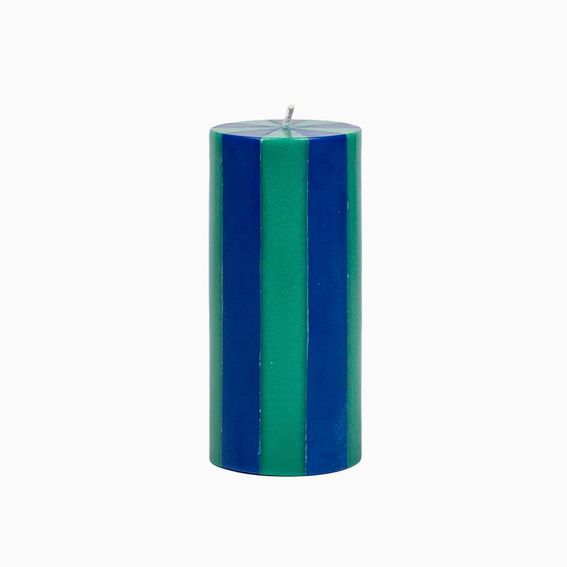 Stripe Pillar Candle M - Teal/Midnight Blue