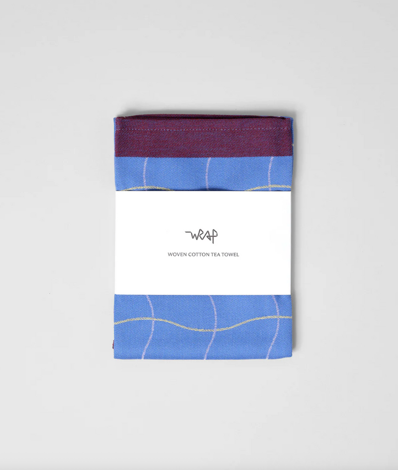 Wave Grid Blue Tea Towel