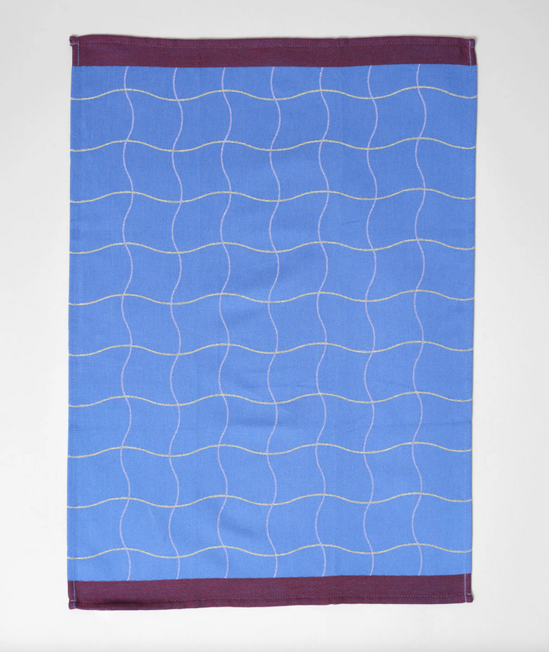 Wave Grid Blue Tea Towel