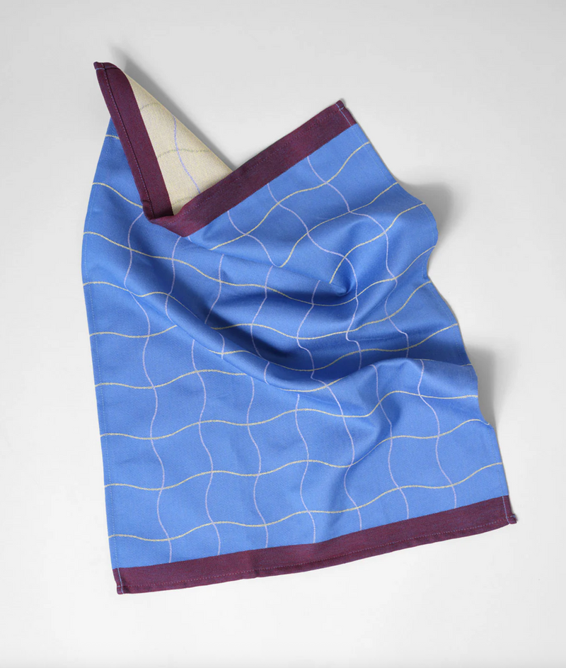 Wave Grid Blue Tea Towel