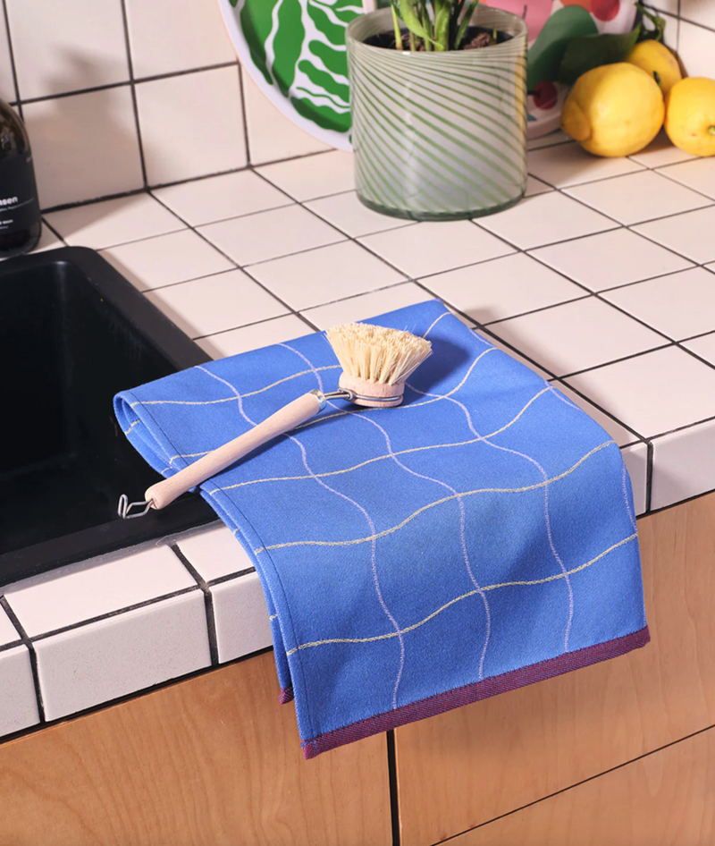 Wave Grid Blue Tea Towel