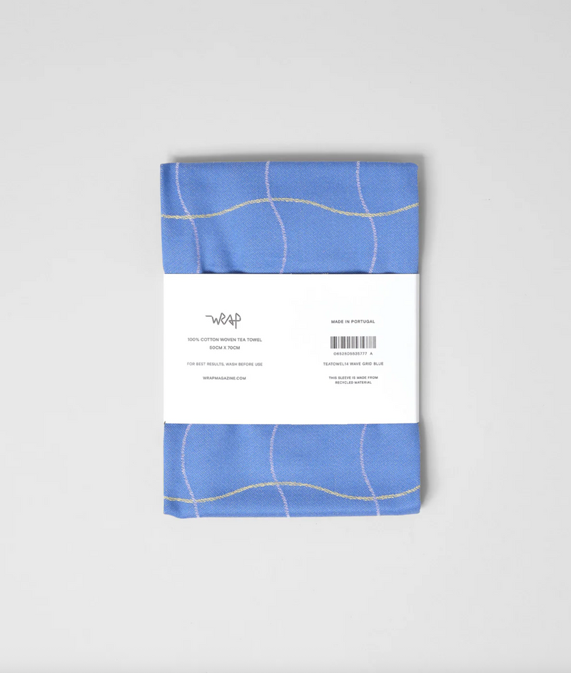 Wave Grid Blue Tea Towel